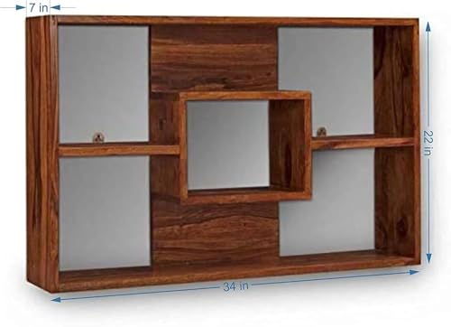 Image of HITHOS Solid Sheesham Wood Wall Mounted Book Shelf | Floating Wooden Wall Rack for Living Room, Office and Bathroom | Display Shelf for Home Decor (Honey Finish)