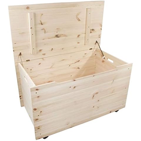 Extra große dekorative Aufbewahrungskiste aus Holz mit Scharnierdeckel auf Rädern, 90x48x51 cm, Kiefer zum Dekorieren Cover