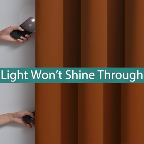 Image of Yakamok Orange 100% Blackout Curtains, Total Blackout Lined Curtain Panels for Bedroom, 2 Thick Layers Grommet Top Thermal Insulated Blackout Drapes for Living Room(52Wx84L, Burnt Orange, 2 Panels)