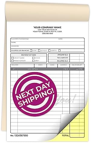 Custom 5.5" x 8.5" Carbonless NCR Books in 2-Part Duplicate Invoices, Receipts, Work Orders, Sales Orders, Purchase Orders, Estimates, Quote Forms with Your Company/Business Name (100 Sets)
