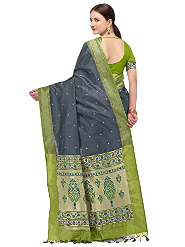 Image of Jaanvi fashion Women's Soft Silk Paithani Saree with Zari Border & Blouse Piece(paithani-silk-grey-03)