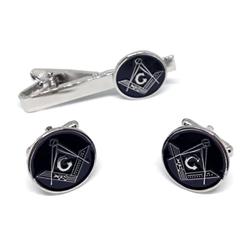 PinMaze Masonic Freemason Square Compass Tie Clip Cufflinks - Trowel Tiebar Accessory Set