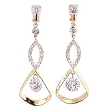 GRACE JUN™ Fashion Bridal Rhinestone CZ Long Clip on Earrings Non Piercing for Women Ear Clip (Gold+