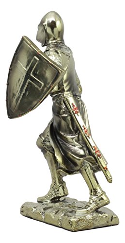 Ebros Holy Roman Empire Crusader Knight With Sword And Shield Statue 7" Tall Suit Of Armor Swordsman Warrior In Battle Medieval Age Of Kings Decorative Sculpture #TOP4