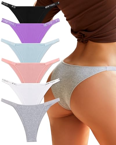 Image of FINETOO Womens Underwear Cotton High Cut String Bikini Panties Low Rise Hipster Ladies Sexy Cheeky Underwear 6 Pack