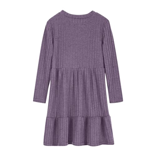 JOAU Girls Long Sleeve Dress with Pockets 2025 Ribbed Knit Casual Crew Neck Knee Length Sweater Dresses Tiered Ruffle Dress4