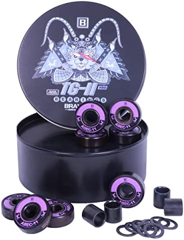 BRAVORD TG11PRO Skateboard Bearings, Black Ceramic Ball Bearings with Washers and Spacers (Pack of 8)