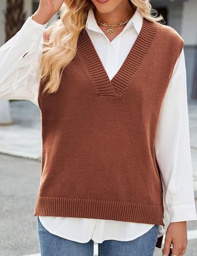 Image of Zontroldy Women's 2025 Lightweight V-Neck Knit Sweater Vest Sleeveless Ribbed Casual Tank Top Spring Business Casual Pullover