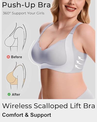 Image of Gailife Scalloped Lift Bras Women Soft Jelly Push Up Wireless Bra Supportive V Neck No Underwire Seamless Tshirt Bralettes