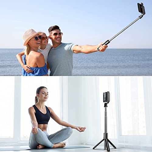 Gritin 3 in 1 Bluetooth Tripod, Extendable and Portable Selfie Stick with Detachable Wireless Remote & Stable Stand, Compatible with iPhone/Galaxy/Huawei, etc.