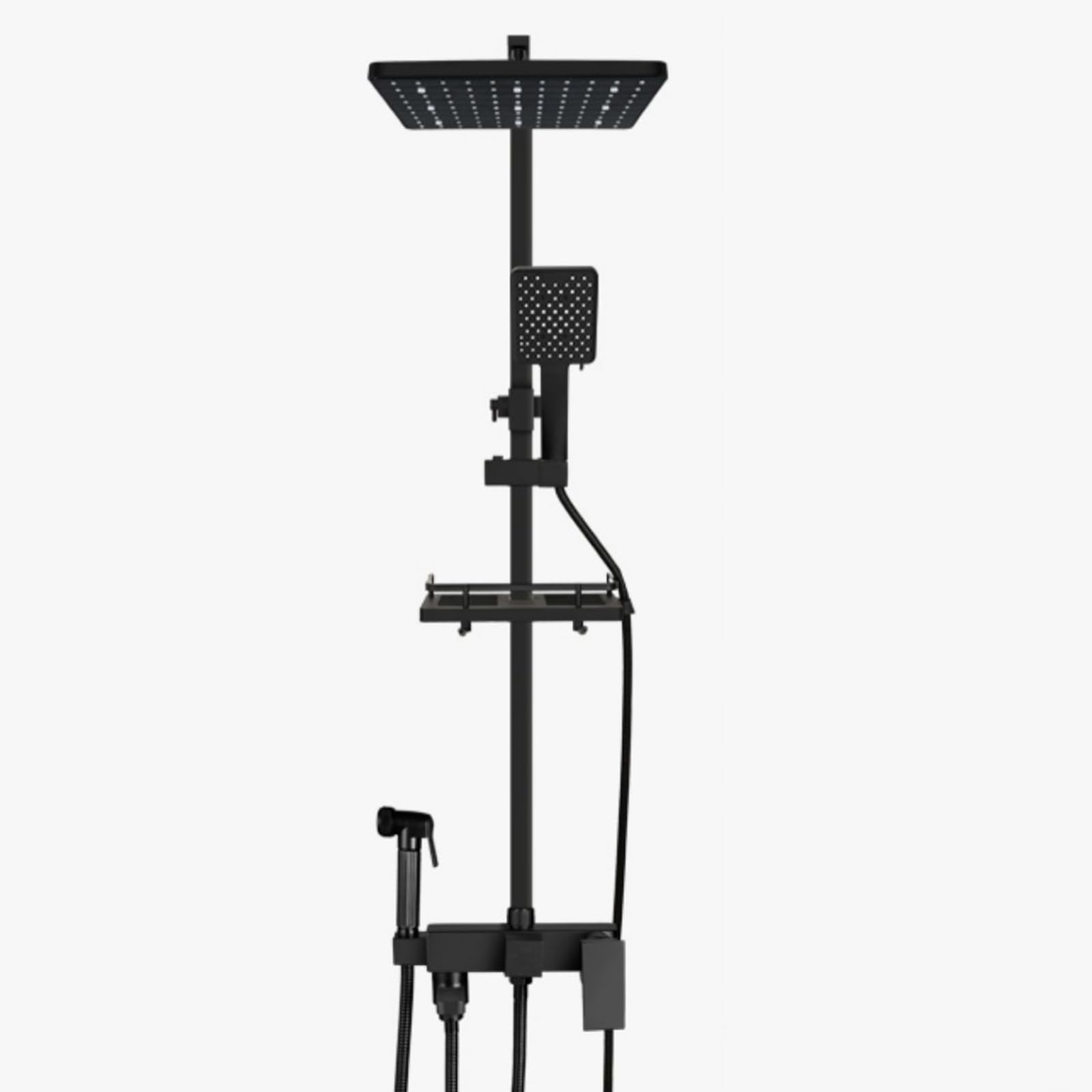 Colonne de douche en laiton noir mat avec pommeau effet pluie et flexible mural design