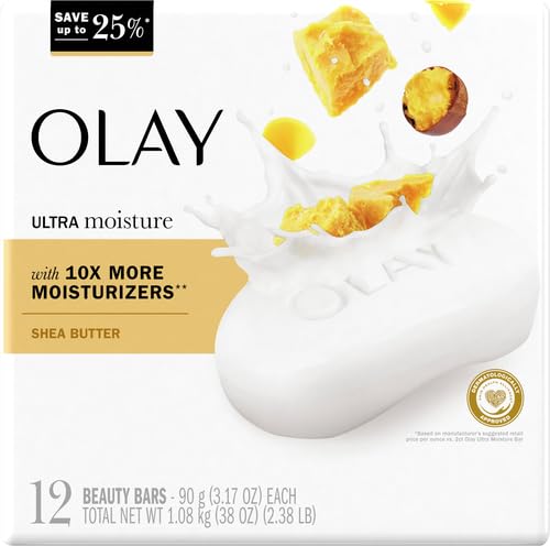 Image of Olay Beauty Bar, Ultra Moisture,10x More Moisturizers, Nourishing Conditioners, Smooth & Gentle on Skin, Vitamin B3 Complex, For All Skin Types, Shea Butter Scent, 3.17 oz, (Pack of 48)