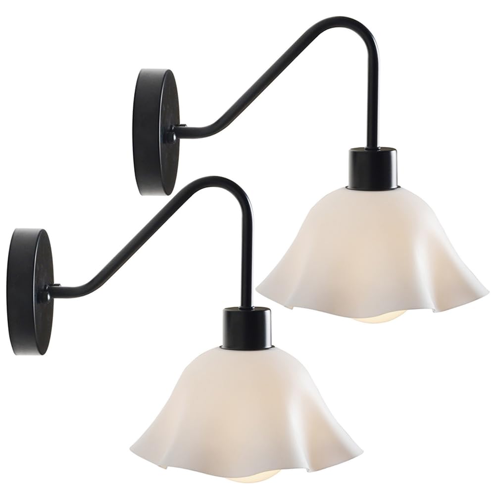 JYBNBBE Wall Sconces Modern Metal White Shade Acrylic Shade Bathroom E27 Base Wall Lamp for Living Room Dining Room Kitchen Hallway Stairway,Black-1-Pack