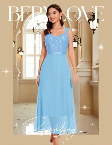 Image of BeryLove Summer Formal Wedding Guest Prom Dresses Sequin Cocktail Evening Lace Elegant Mother of The Bride Dress
