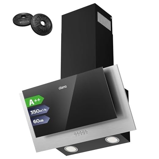 CIARRA CBCB6736C Ef­fi­zi­enz A Dunstabzugshaube Kopffreie Schräghaube 60cm 350m³/h mit CBCF002X2 Aktivkohlefilter Abluft Umluft 3 Stufen Wandmontage Abzugshaube Schwarz