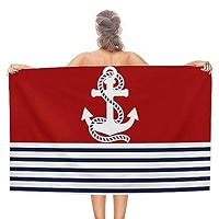 YISUMEI Serviette De Plage Ancre Nautique, Rayures Horizontales, Bleu Marine, 91,4 X 182,9 Cm, Microfibre à Séchage Rapide Et Anti-sable Pour Voyage, Natation, Piscine, Yoga, Camping