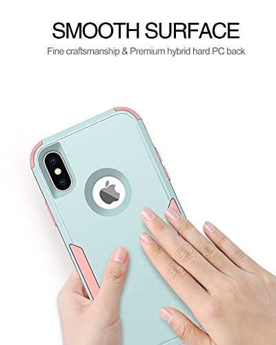 Bentoben Iphone X Case, Iphone Xs Case, 3 In 1 Heavy Duty Rugged Hybrid Hard Pc Soft Tpu Bumper Shockproof Non-Slip Protective Cases Cover For Iphone X (2017) / Iphone Xs (2018) 5.8 Inch, Green/Pink #TOP5