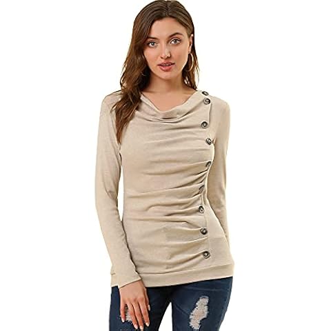 Allegra K Cuello de la capucha de las mujeres manga larga botones decoración acanalada superior Cover