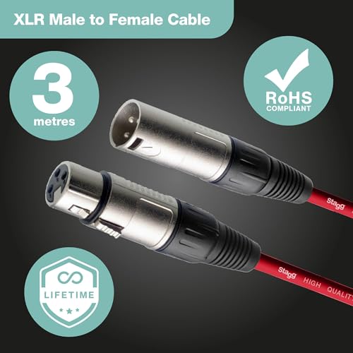 Image of Stagg 3m /10ft XLR to XLR Microphone Cable - Red