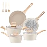 M MELENTA Pots and Pan Set Non Stick, 11pcs Ceramic Cookware Set Non Toxic, Induction Cookware Set Nonstick, Kitchen Cooking Set with Saucepan, Frying Pan, Casserole, 100% PFOA Free, Cream