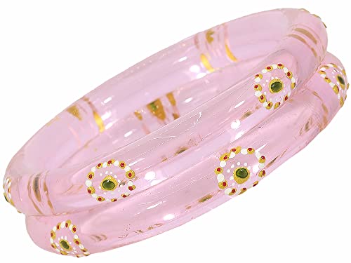 Image of NMII Traditional Glass With Diamond Cutting Pattern Glossy Finished Stylish Kada Set For Women And Girls | Crystal Glass Kada Bangles Set For Wedding, Festive