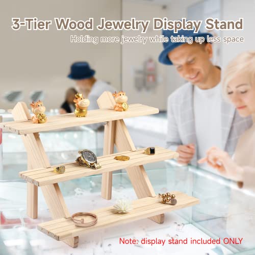3-Tier Wood Jewelry Display Stand, Retail Jewelry Card Display Rack, Wooden Jewelry Tower For Necklaces, Earrings, Bracelets, Rings, Business And Home Use #TOP1