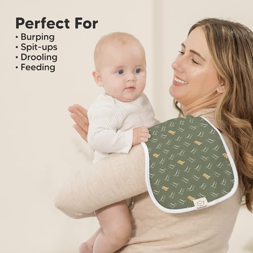 Image of Organic Burp Cloths Baby Boy & Girl - 5-Pack Super Absorbent Cotton Burping Cloths for Babies, Soft & Plush Newborn Spit Up Rags, Infant Towels for Milk Spit Up, Unisex, Large 21 inch x 10 inch (Mesozoic)