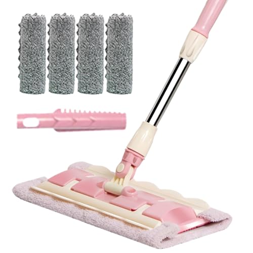 Mopa para suelos de parqué, con 4 paños de microfibra lavables, dispositivo de limpieza giratorio de 360 grados para azulejos, laminado, madera, así como para terraza, garaje y exteriores con mango