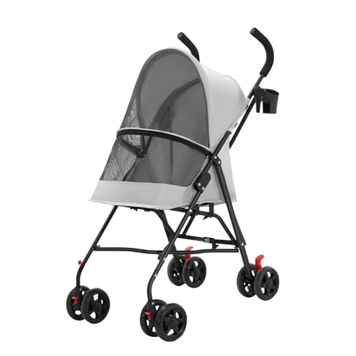 Homewell 2in1 Hundewagen, Hundebuggy mit Getränkehaltern, Hundebox Transporttasche Faltbar klappbar, mit Feststellbremse und Regenschutzabdeckung, Jogger Buggy für Haustiere (Grau)
