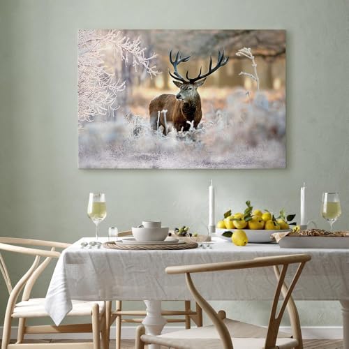 murando - Leinwand Bilder Hirsch 120x80 cm Leinwandbild 1 tlg Kunstdruck moderne Wandbilder auf Leinwand XXL Wohnzimmer Schlafzimmer Wanddekoration Wandbild Wand Natur Wald Tier Landschaft Waldtier