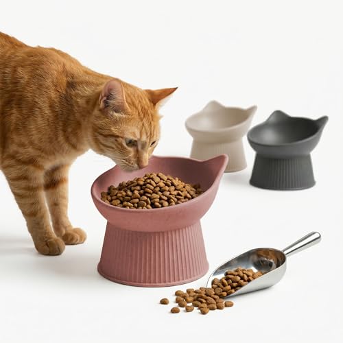 PiuPet Katzennapf erhöht I Ergonomischer Futternapf Katze für Nass- & Trockenfutter I schnurrhaar freundlich I rutschfest I spülmaschinengeeignet I Schonendes Fressen I gegen Erbrechen (Rosa)