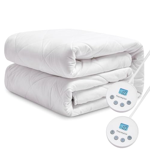 Thermylux Electric Mattress Pad King Size Quilted Wave 10 Heat Settings & Dual Control with 12 Hour Auto Off Deep Pocket Fits up to 15 Microfiber Bed Warmer ETL Certified Machine Washable 78x80