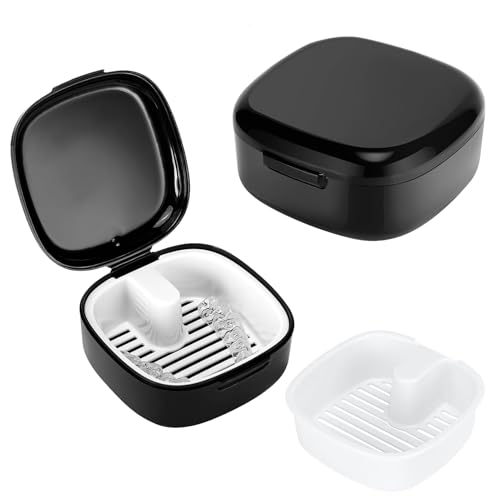 Gebissdose,Prothesendose Abdeckung,Zahnprothesen Box,Zahnspangendose,Zahnspangenbox,Zahnprothesenbox Mit Sieb,Tragbare Prothesendose Abdeckung,Für Die Aufbewahrung Von Zahnersatz (Schwarz)