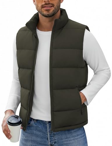 Image of WHN Men's Casual Puffer Vest Lightweight Full Zip Up Work Sleeveless Jacket Stand Collar Outerwear with 3 Pockets