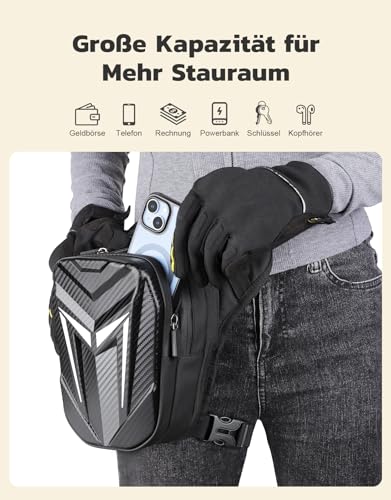 Mohard Beintasche Motorrad, wasserdichte Oberschenkeltasche Gürteltasche, Robuste Eva Motorrad Tasche Bein, Erweiterbare Aufbewahrung Tankrucksack, Sport-Schultertaschen für Radeln, Wandern, Klettern