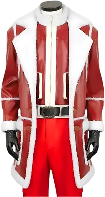 Mens Red One Movie Santa Claus Christmas Leather Fur Coat,Christmas Jacket For Men, Winter Trench Coat Men2
