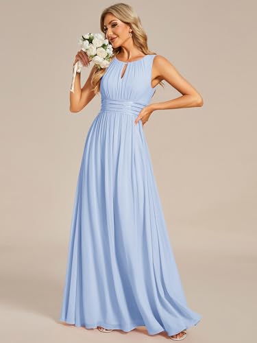 Image of Ever-Pretty Women's Chiffon Sleeveles Summer Formal Wedding Guest Dresses Ruched A Line Hollow Out Crew Neck Bridesmaid Dress