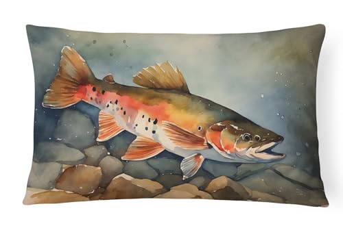 Caroline's Treasures DAC2775PW1216 Brook Trout Throw Pillow Machine Washable, Indoor Outdoor Decorative Pillow for Couch, Bed or Patio, 12HX16W