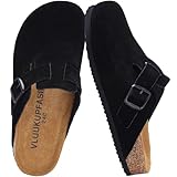 VLUUKUPFASIN - Zuecos y mulas de piel genuino para mujeres y hombres, zapatos de gamuza, casual, zapatos de patata, soporte...