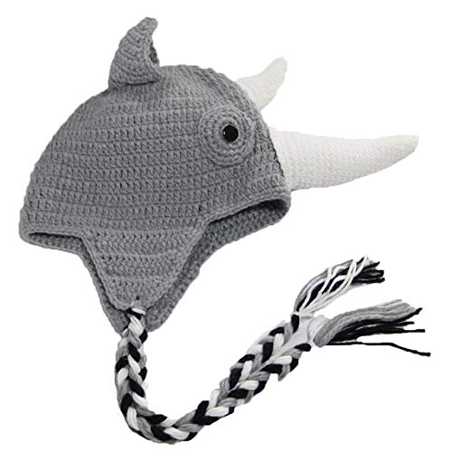 SUNONE11HKA Knitted Beanie Rhinoceros Horn Caps Earmuff Handmade Twist Braid Hats
