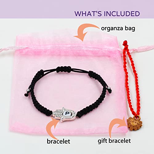 Image of Uloveido Customized A to Z 26 Letters Hand of Fatima Bracelet - Fatima Hamsa Hand Evil Eye Protection Bracelet Lucky Charm Adjustable Braided Black String