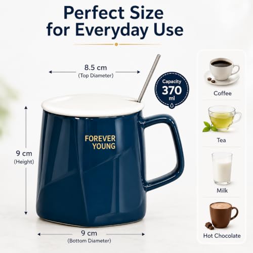 Image of Vasukie 3D Coffee Mug with Lid & Steel Spoon, Mugs for Coffee, Rakhi for Brother, Gifts for Woman,Birthday Gift, Ceramic Mug, 3D Coffee Mug (Drak Blue)