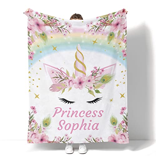 Personalized Floral Unicorn Blanket for Girls Personalized Custom Baby Blanket for Girls with Name Personalized Baby Gifts for Girls Pink Soft Girl Blanket - Floral Unicorn1 30x40in