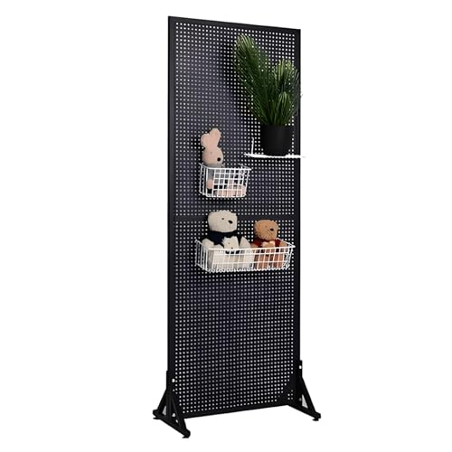 FXLKLUXE パンチングボード 有孔ボード 大型 スチール 自立 床置き構造 ブラケットとキャスター付き ポータブル フック付き DIY自由な組み合わせ 有孔ボド お手入れ簡単 組み立てが簡単 店舗、展示会、住宅などに最適です(黒,180x80cm)