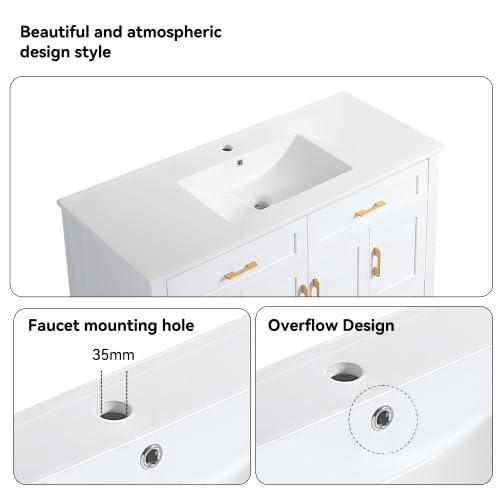 Image of KEIKI 48 inch Bathroom Vanity with Sink, Freestanding Storage Cabinet with 4 Soft Closing Doors & 4 Drawers, Solid Wood Frame, Modern Design, White