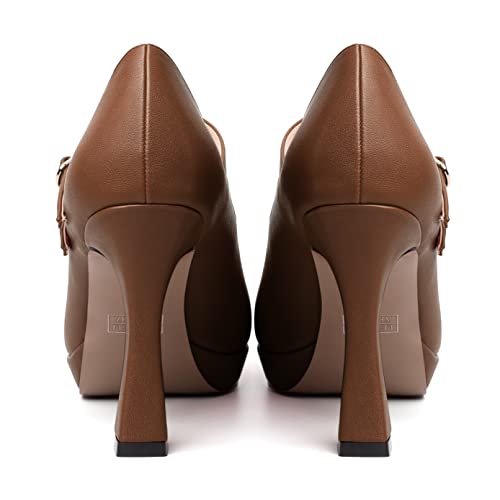 SKYSTERRY Womens Matte Wedding Pointed Toe Dress Buckle Platform Spool High Heel Pumps Shoes 4 Inch4