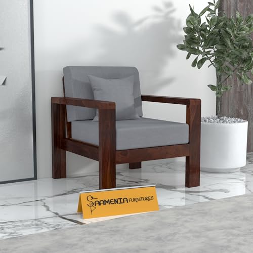 Image of Sheesham Wooden 1 Seater Sofa for Living Room | Solid Wood Sofa | Rosewood Sofa Set for Home & Office | Lounge (Walnut Finish, 1 Seater)