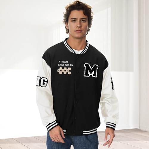 Image of Mens Varsity Jacket Baseball Bomber Jacket Vintage Unisex Streetwear Coats with Patchwork Hipster Utility Tops
