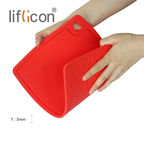 Liflicon Extra Large Thick Silicone Cutting Board 14.6'' X 10.43'' Chopping Board Flexible Cutting Mats Dishwasher Safe-Red #TOP2