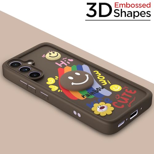 Image of Pikkme Back Cover for Samsung Galaxy A54 5G | Soft Silicone| Cute Rainbow Smile & 3D Cartoon Flower Design | Shockproof Raised Camera Protection Bumper Case (Brown)